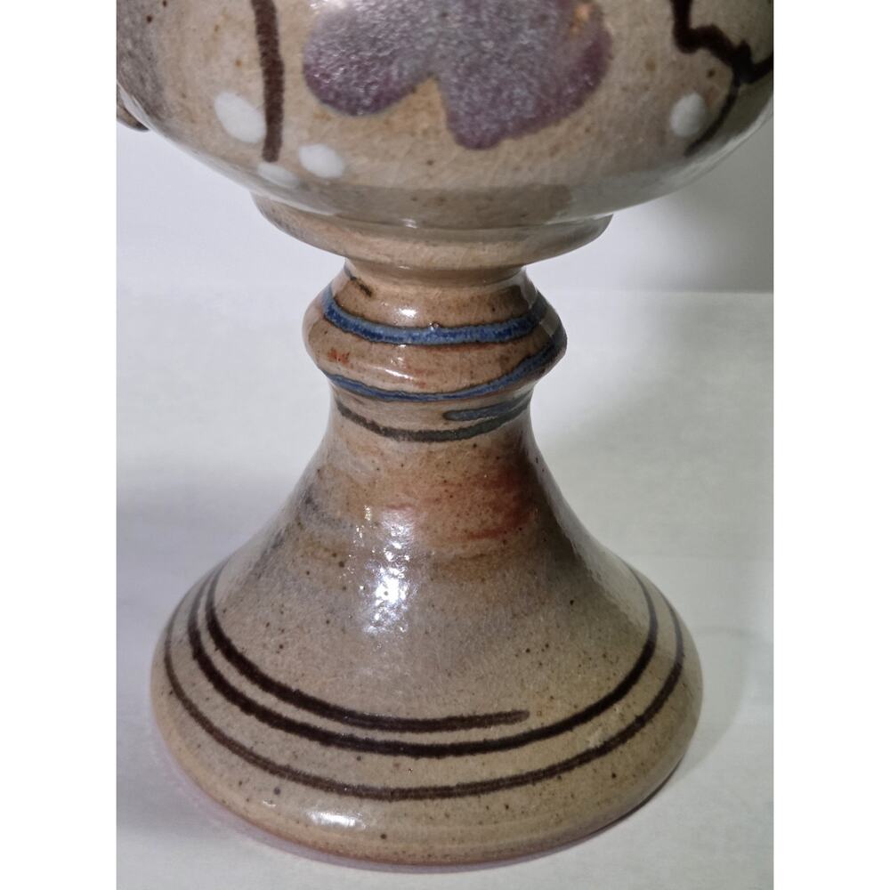 Vintage Signed Studio Art Pottery Wine Goblet Monogram Chop Mark Floral - Picture 6 of 8